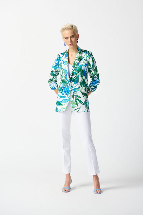 Joseph Ribkoff Vanilla/Multi Tropical Leaf Print One-Button Blazer Jacket 242210