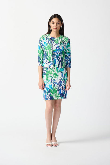 Joseph Ribkoff Style 242187 Vanilla/Multi Tropical Print 2-Piece Sheath Dress