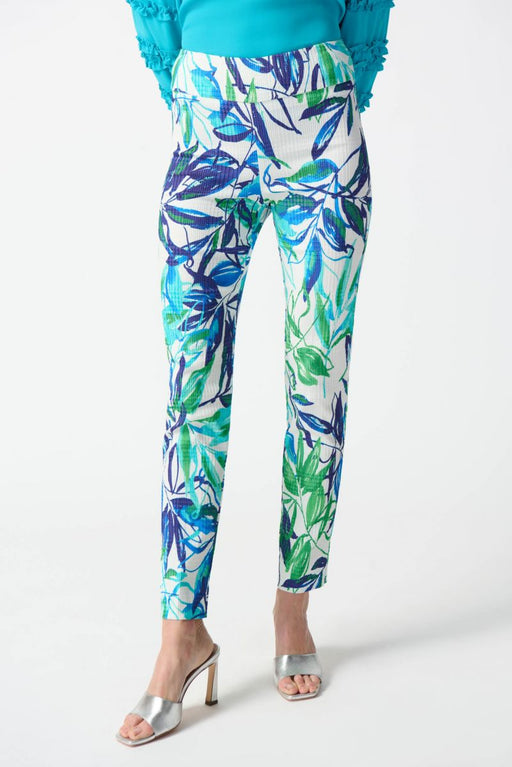 Joseph Ribkoff Style 242000 Vanilla/Multi Tropical Print High-Waist Pull On Slim Ankle Pants