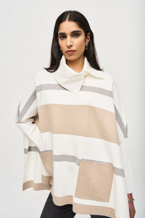 Joseph Ribkoff 243951 Vanilla/Oatmeal Melange/Grey Stripe Print Poncho Top