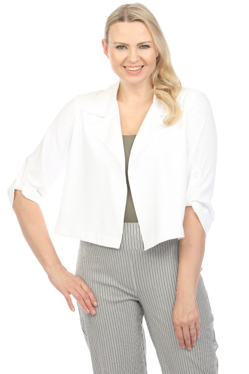 Joseph Ribkoff Style 242059 Vanilla Open Front Roll-Tab Sleeve Cropped Cover-Up Jacket