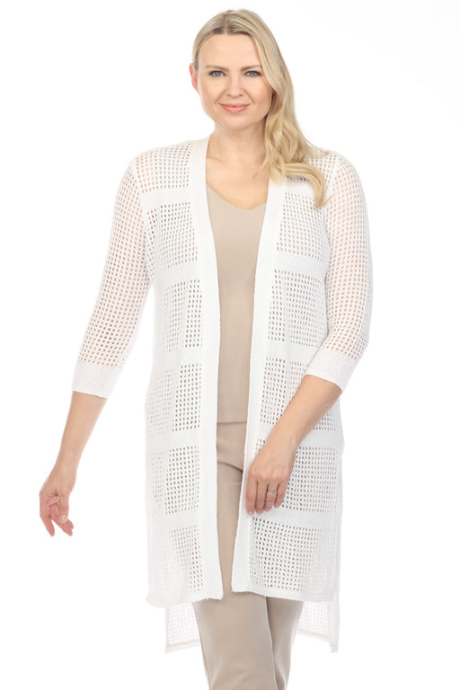 Joseph Ribkoff Style 242901 Vanilla Open-Knit Open Front Hi-Low Longline Cardigan