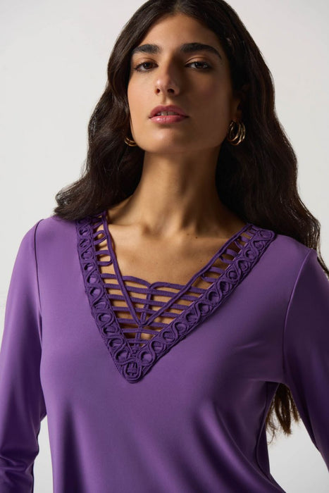 Joseph Ribkoff Soutache V-Neck 3/4 Sleeve Top 233124