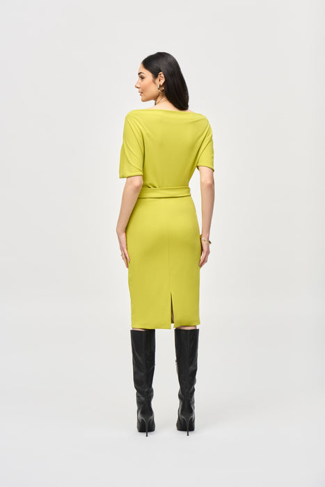 Joseph Ribkoff Wasabi Belted Boat Neck Sheath Dress 243233