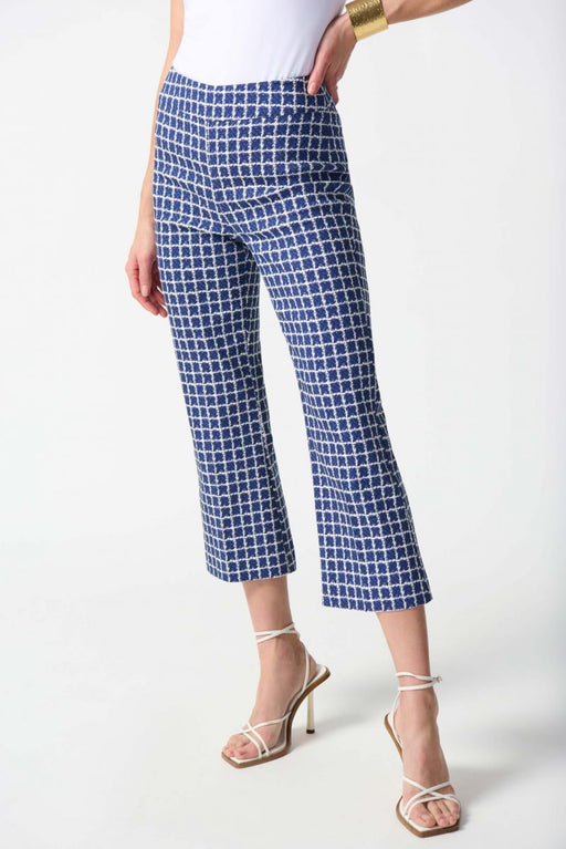 Joseph Ribkoff Style 242137 White/Blue Windowpane Plaid Pull On Cropped Pants