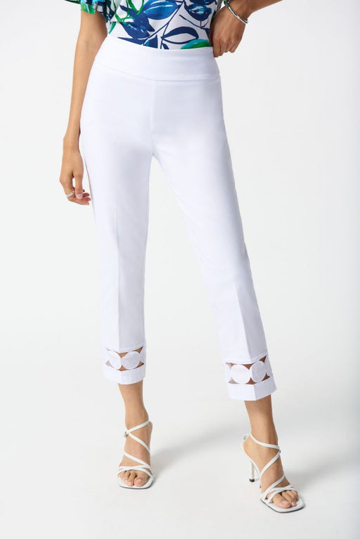 Joseph Ribkoff Style 242131 White Embroidered Cutout Hem Pull On Cropped Pants