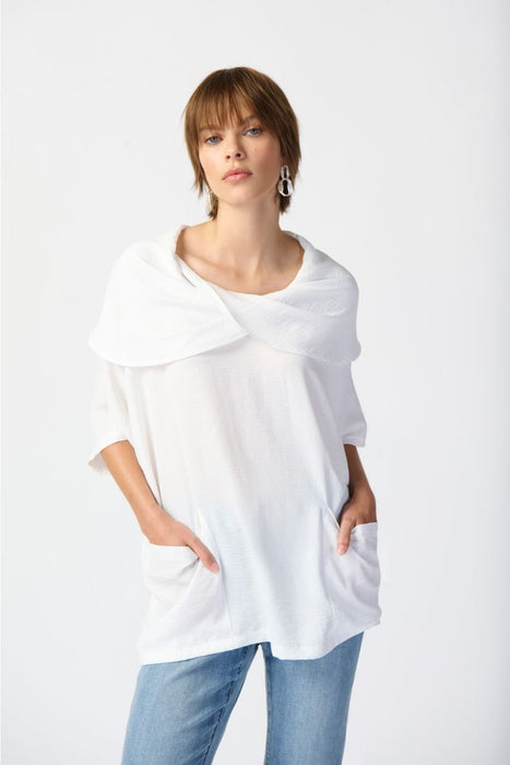 Joseph Ribkoff Style 241043 White Gauze Cowl Neck Oversized Tunic Top