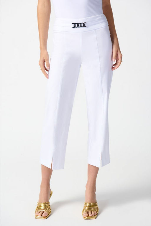 Joseph Ribkoff Style 242035 White Metal Hardware Front Slit Pull On Cropped Pants