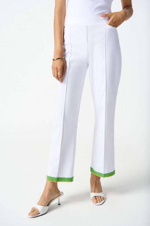 Joseph Ribkoff Style 242006 White/Multi Pleated Embroidered Pull On Cropped Pants