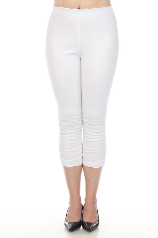 Joseph Ribkoff Style 241070 White Ruched Slim Fit Pull On Cropped Pants
