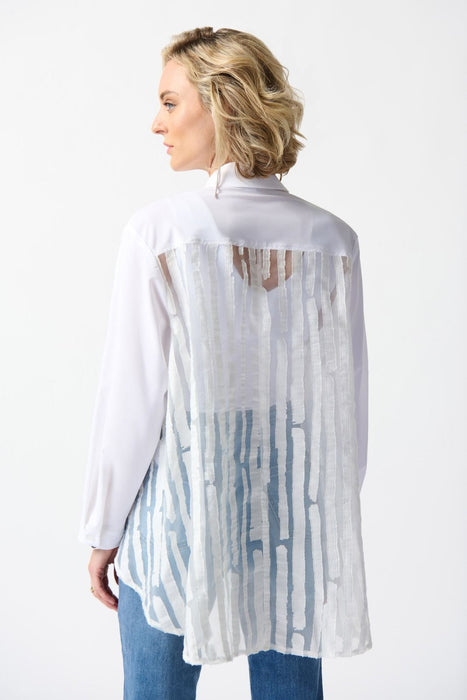 Joseph Ribkoff White Sheer Organza Back Button-Down Hi-Low Blouse 242091