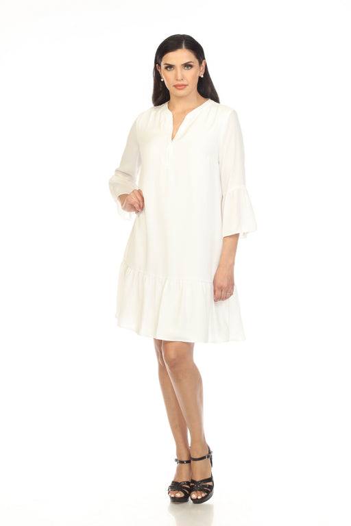 Joseph Ribkoff White V-Neck Bell Sleeves Ruffled Hem Trapeze Dress 231230  NEW