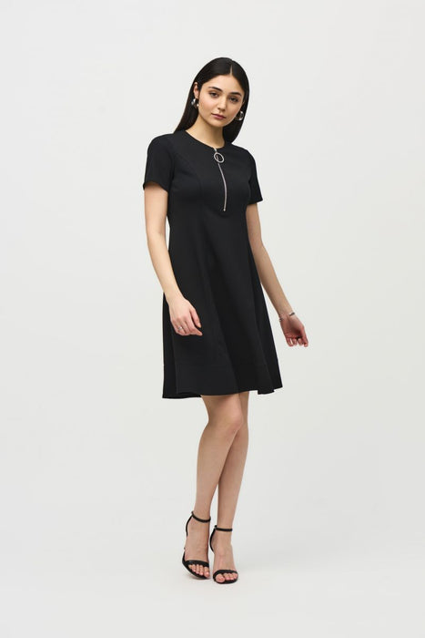 Joseph Ribkoff Zipped Neckline Short Sleeve Fit and Flare Dress 242031