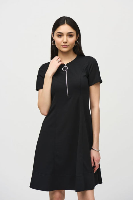 Joseph Ribkoff Zipped Neckline Short Sleeve Fit and Flare Dress 242031