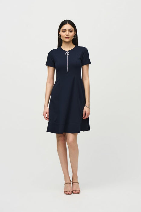 Joseph Ribkoff Zipped Neckline Short Sleeve Fit and Flare Dress 242031