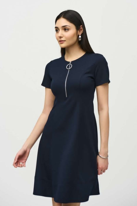 Joseph Ribkoff Zipped Neckline Short Sleeve Fit and Flare Dress 242031