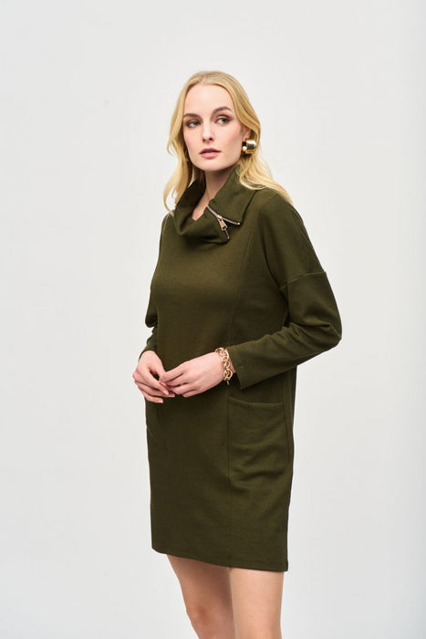 Joseph Ribkoff Zipper Collar Long Sleeves Mini Cocoon Dress 243207