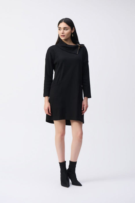 Joseph Ribkoff 243207 Black Zipper Collar Long Sleeves Cocoon Dress