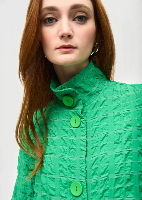 Joseph Ribkoff Island Green Textured Stand Collar 3/4 Sleeves Jacket 241069