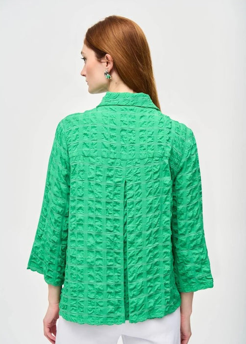 Joseph Ribkoff Island Green Textured Stand Collar 3/4 Sleeves Jacket 241069