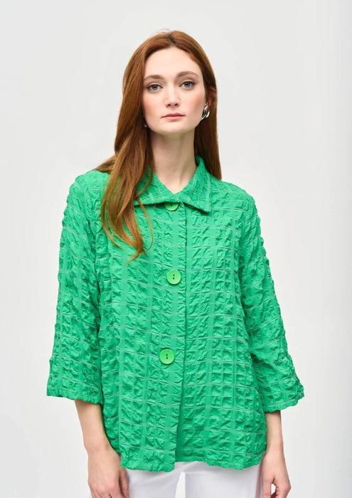 Joseph Ribkoff Island Green Textured Stand Collar 3/4 Sleeves Jacket 241069