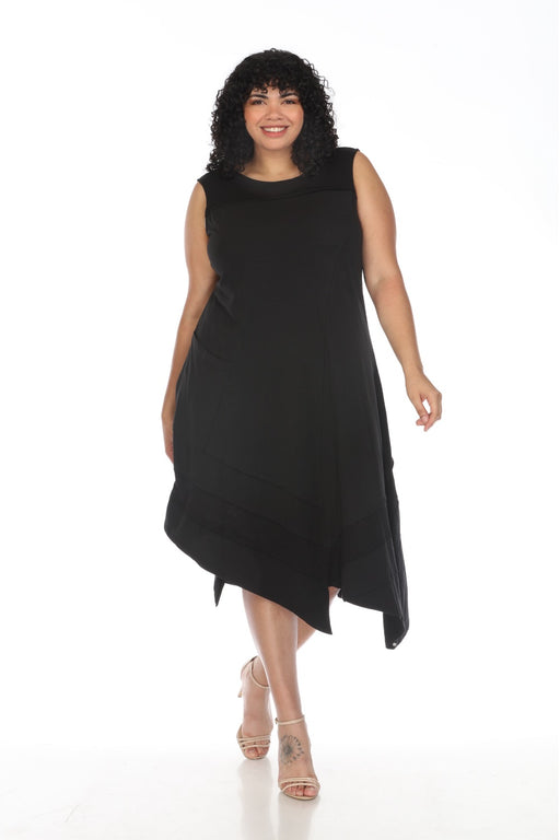 Neon Buddha Style 12178 Black Avalon Sleeveless Tiered Asymmetric Midi Dress Plus Size