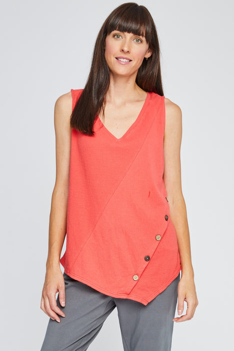 Neon Buddha Style 12138 Papaya V-Neck Sleeveless Asymmetric Tank Top