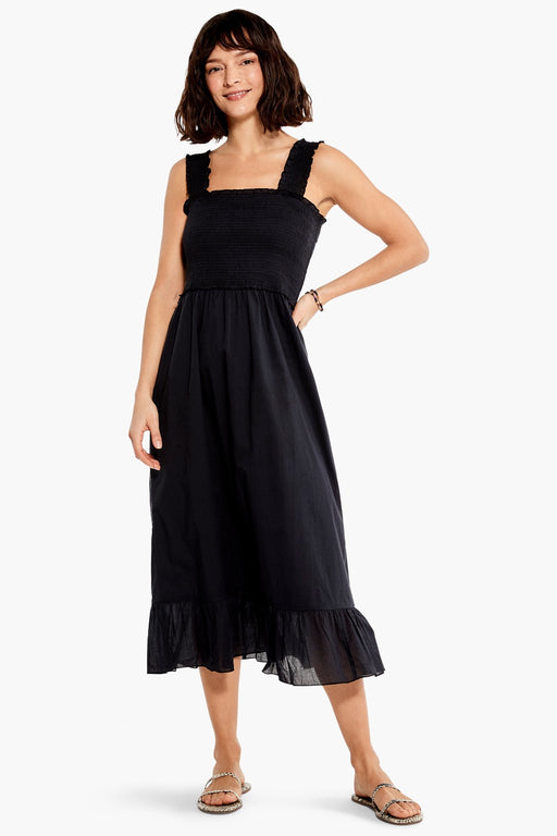 NIC+ZOE Style M231904 Black Onyx Cotton Lawn Smocked Sleeveless Midi Dress
