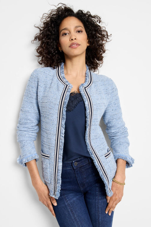 NIC+ZOE Style F241134 Indigo Fringe Mix Knit Jacket