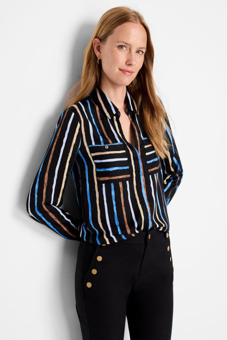 NIC+ZOE Style F241621 Painted Stripe Onyx Top