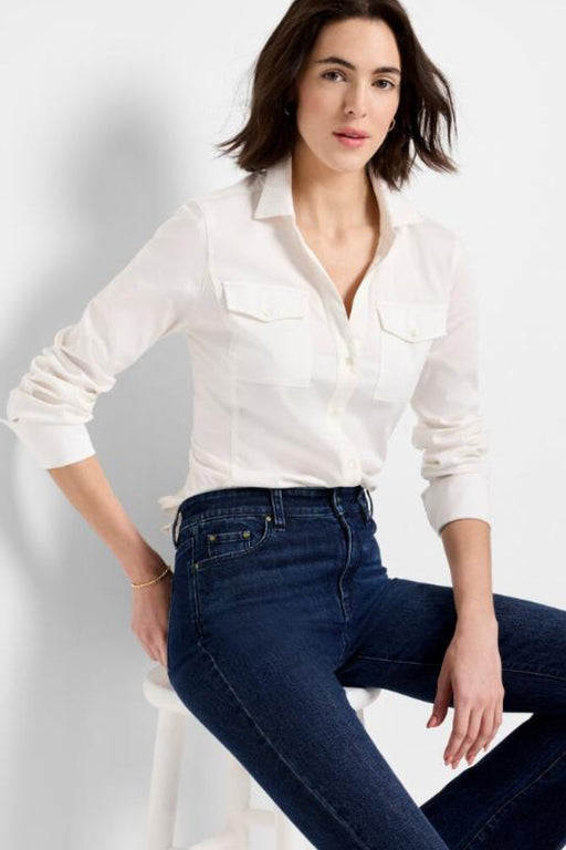 NIC+ZOE Style F241633 Paper White Mixed Media Pocket Shirt