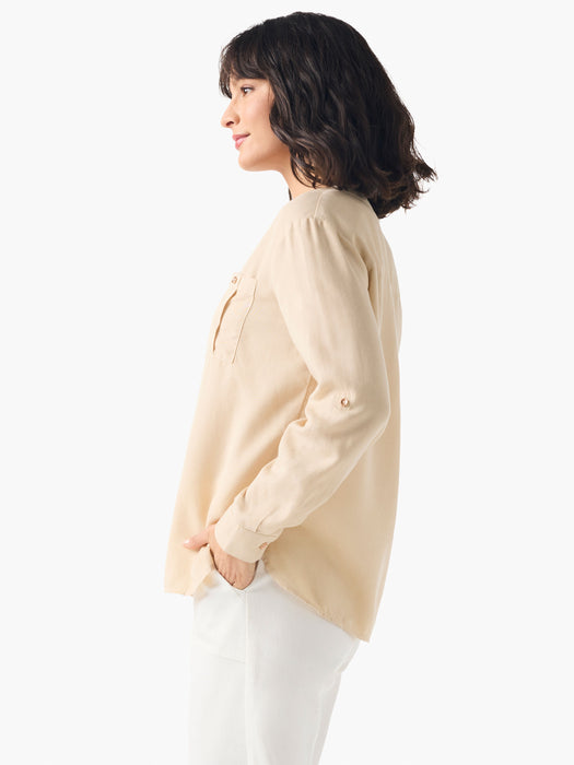 NIC+ZOE Drapey Button Front Roll-Tab Utility Shirt S241639