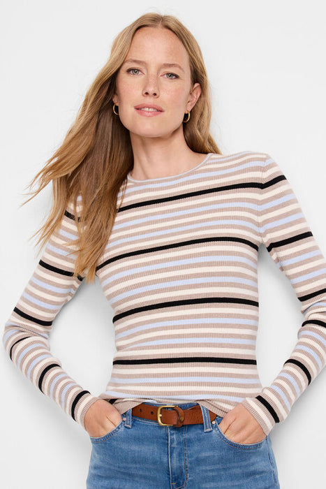 NIC+ZOE Style F241153 Striped Ribbed Sweater Tee