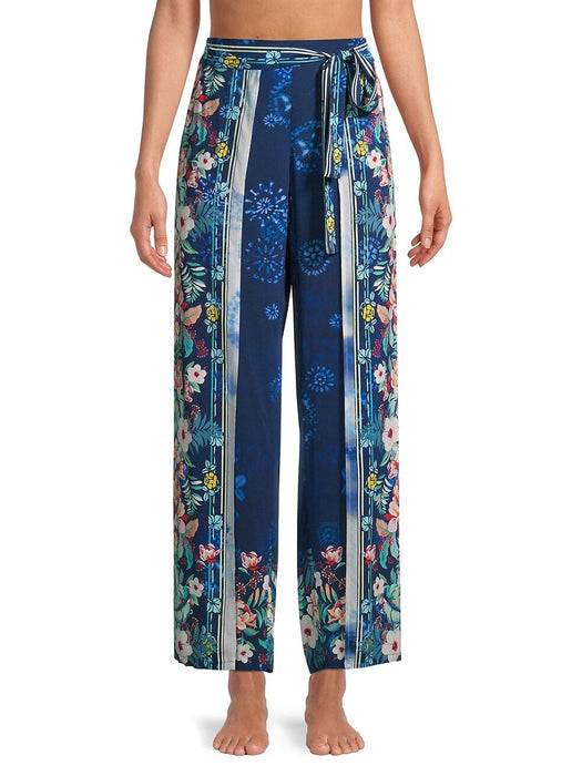 Johnny Was Blue/Multi Annia Front Slit Wide-Leg Pants Boho Chic CSW2520 NEW