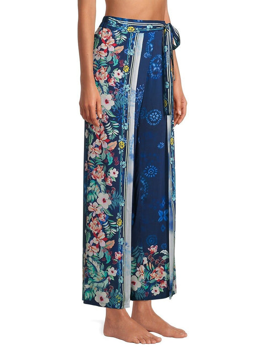 Johnny Was Blue/Multi Annia Front Slit Wide-Leg Pants Boho Chic CSW2520 NEW