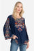 Johnny Was Style C18820-D Blue Night Sypress Embroidered Long Sleeve Top Boho Chic