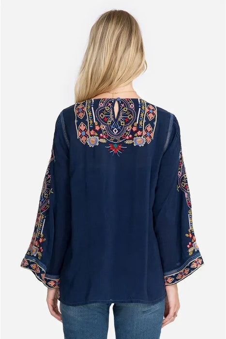 Johnny Was Blue Night Sypress Embroidered Long Sleeve Top Boho Chic C18820-D NEW