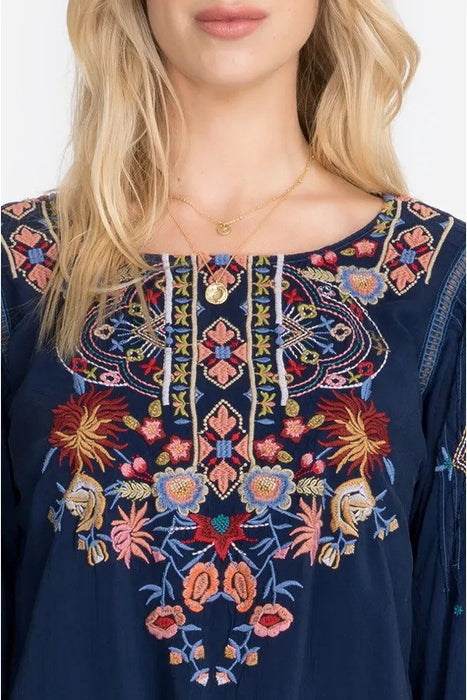 Johnny Was Blue Night Sypress Embroidered Long Sleeve Top Boho Chic C18820-D NEW