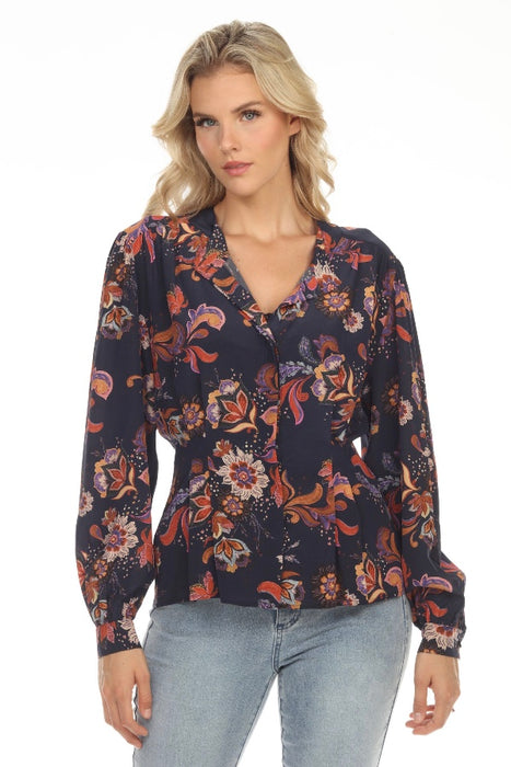 Johnny Was Jade Calypso Silk Floral Long Sleeve Blouse Boho Chic L1022 ...