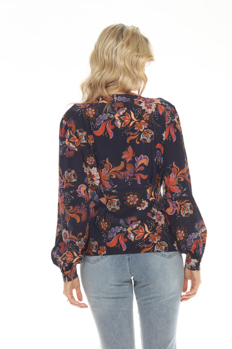 Johnny Was Jade Calypso Silk Floral Long Sleeve Blouse Boho Chic L10222