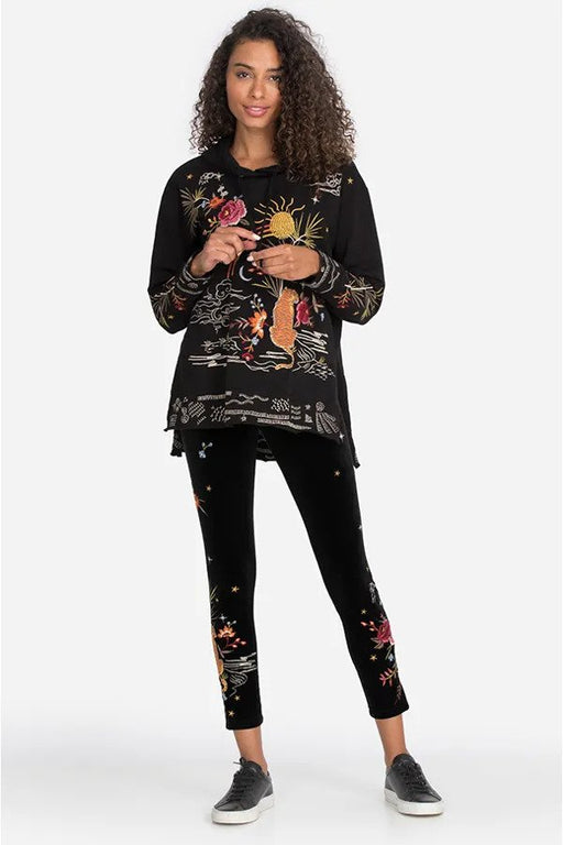 Johnny Was JWLA Style J60621 Black Keone Velvet Embroidered Leggings Boho Chic