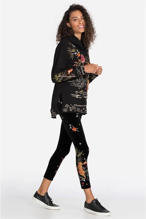 Johnny Was JWLA Black Keone Velvet Embroidered Leggings J60621