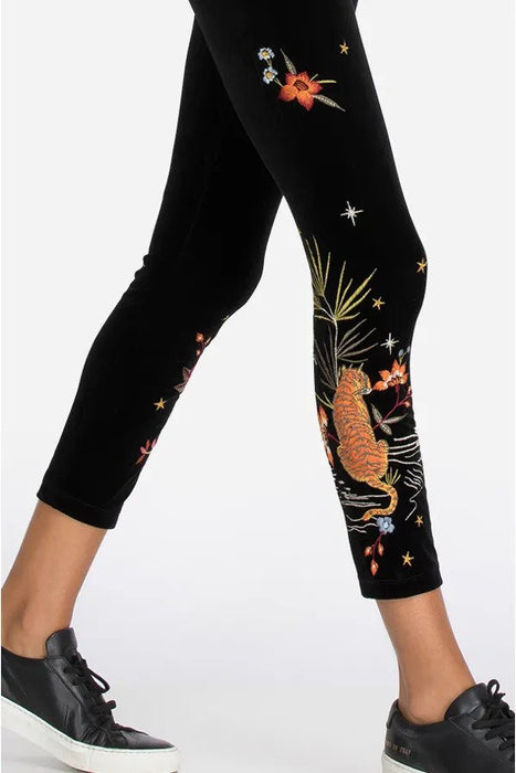 Johnny Was JWLA Black Keone Velvet Embroidered Leggings J60621