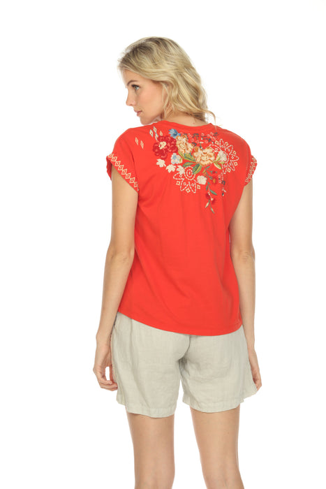 Johnny was embroidered discount cap sleeve top orange