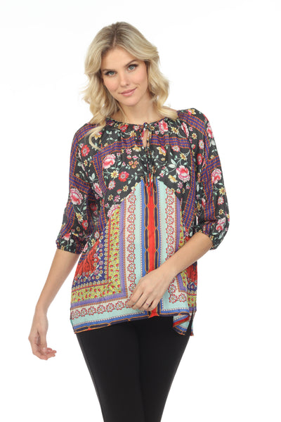 Slimsation Abstract Floral 3/4 Sleeve Pocket Tunic Top - New Moon Boutique