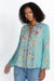 Johnny Was Style C10322 Marine Blue Allbee Embroidered Long Sleeve Blouse Boho Chic