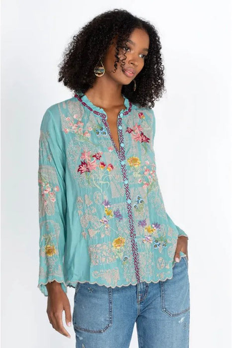 Johnny Was Allbee Embroidered Long Sleeve Blouse Boho Chic C10322