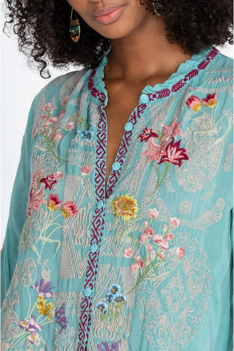 Johnny Was Allbee Embroidered Long Sleeve Blouse Boho Chic C10322