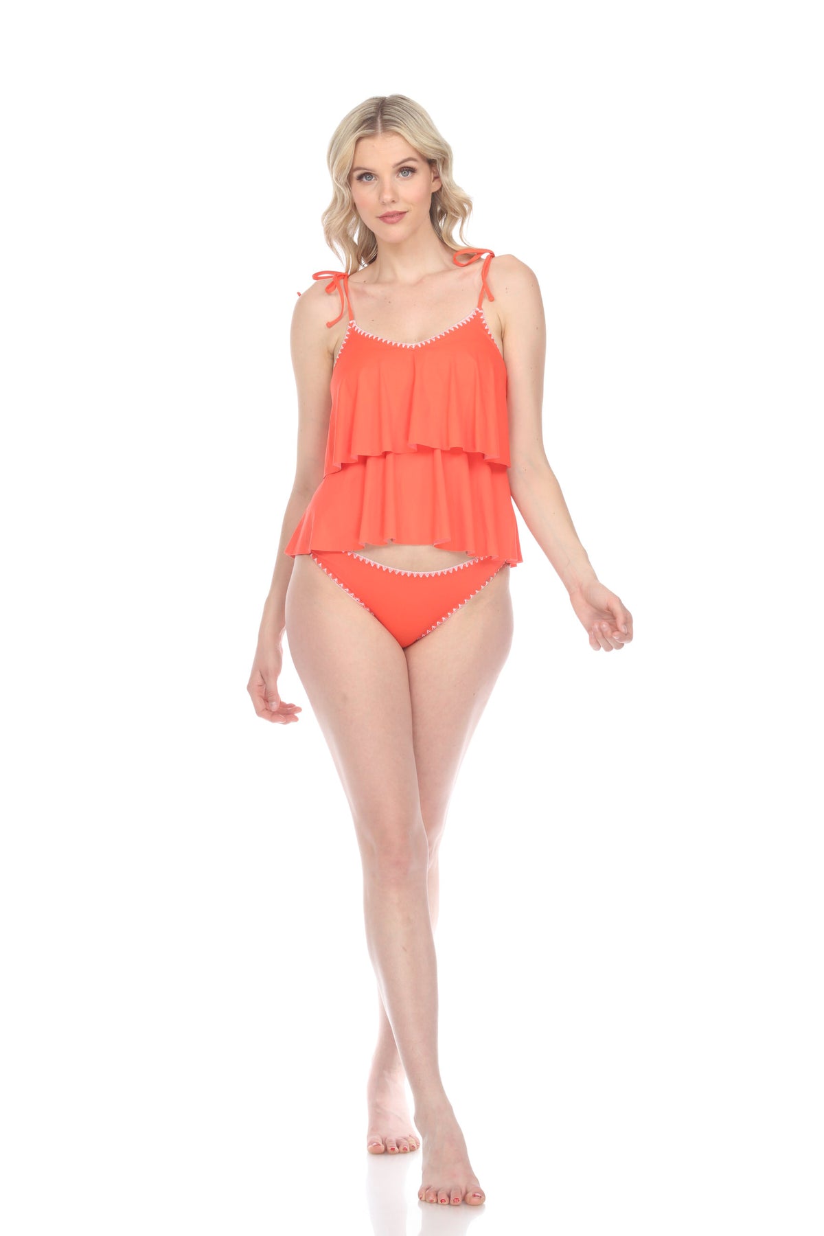 Layered Ruffle Boho Printed Deep V String Bikini Two Piece Swimsuit – Rose  Swimsuits
