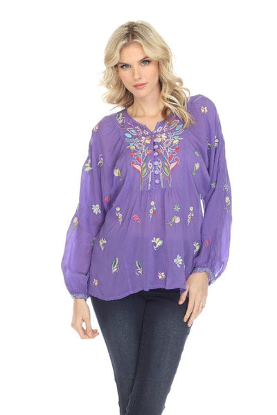 Johnny Was Violet Embroidered Asymmetrical sale Blouse Tunic Size Small